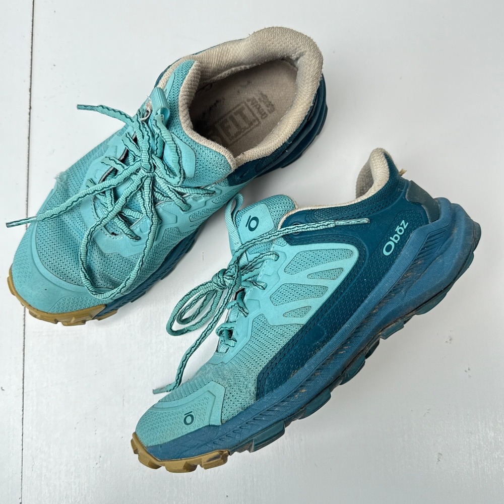 Oboz Katabatic Low Hiking Shoes Womens Teal Blue Mesh Trail Sneakers